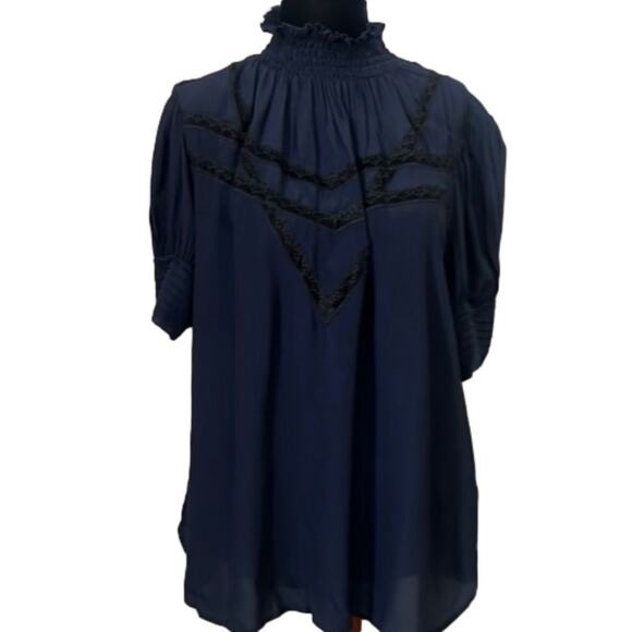 ZADIG & VOLTAIRE TUPELO LACE TRIM‎ BLOUSE SIZE M - Picture 1 of 11